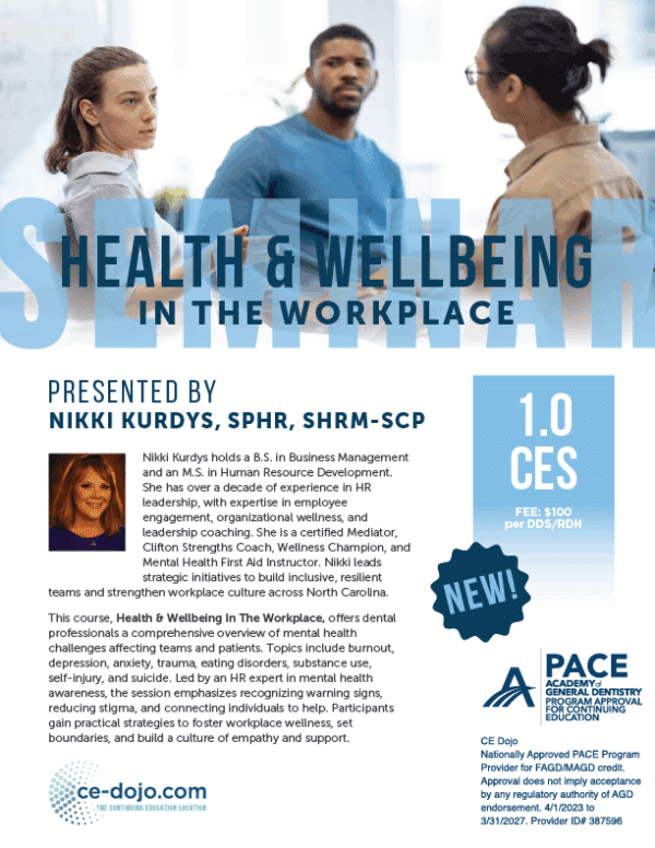 Health & Wellbeing In The Workplace 2025-26 - NC DDS & RDH - 1.0 CE